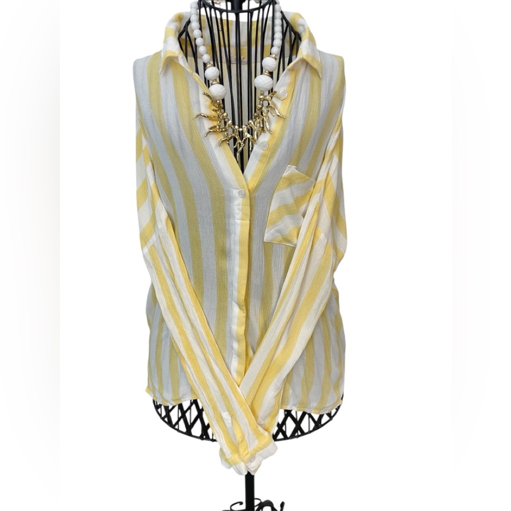Hem & Thread Yellow Striped Women's Top Size S